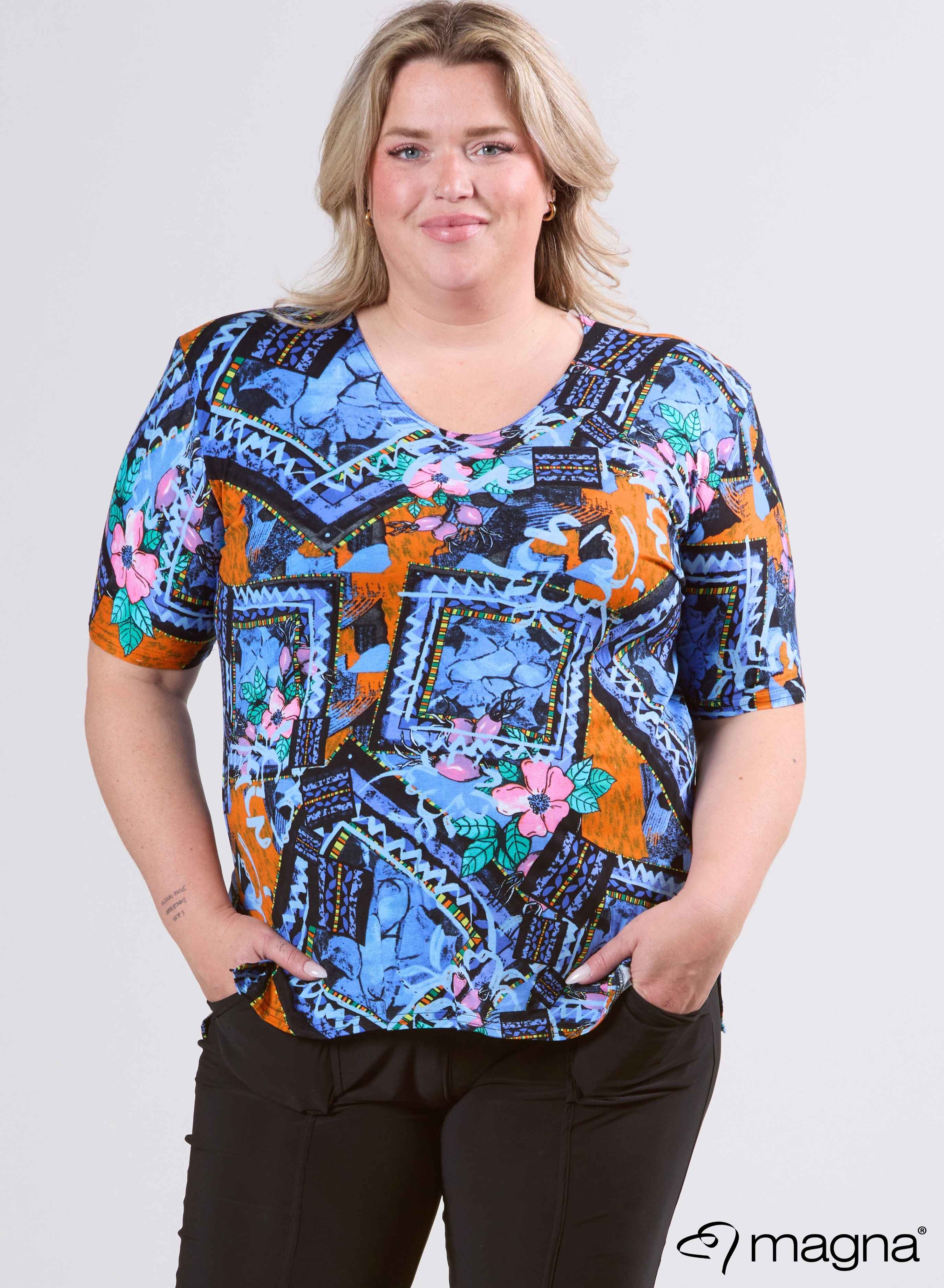 Magna Basic T-shirt Viscose Print Purple Blue Design