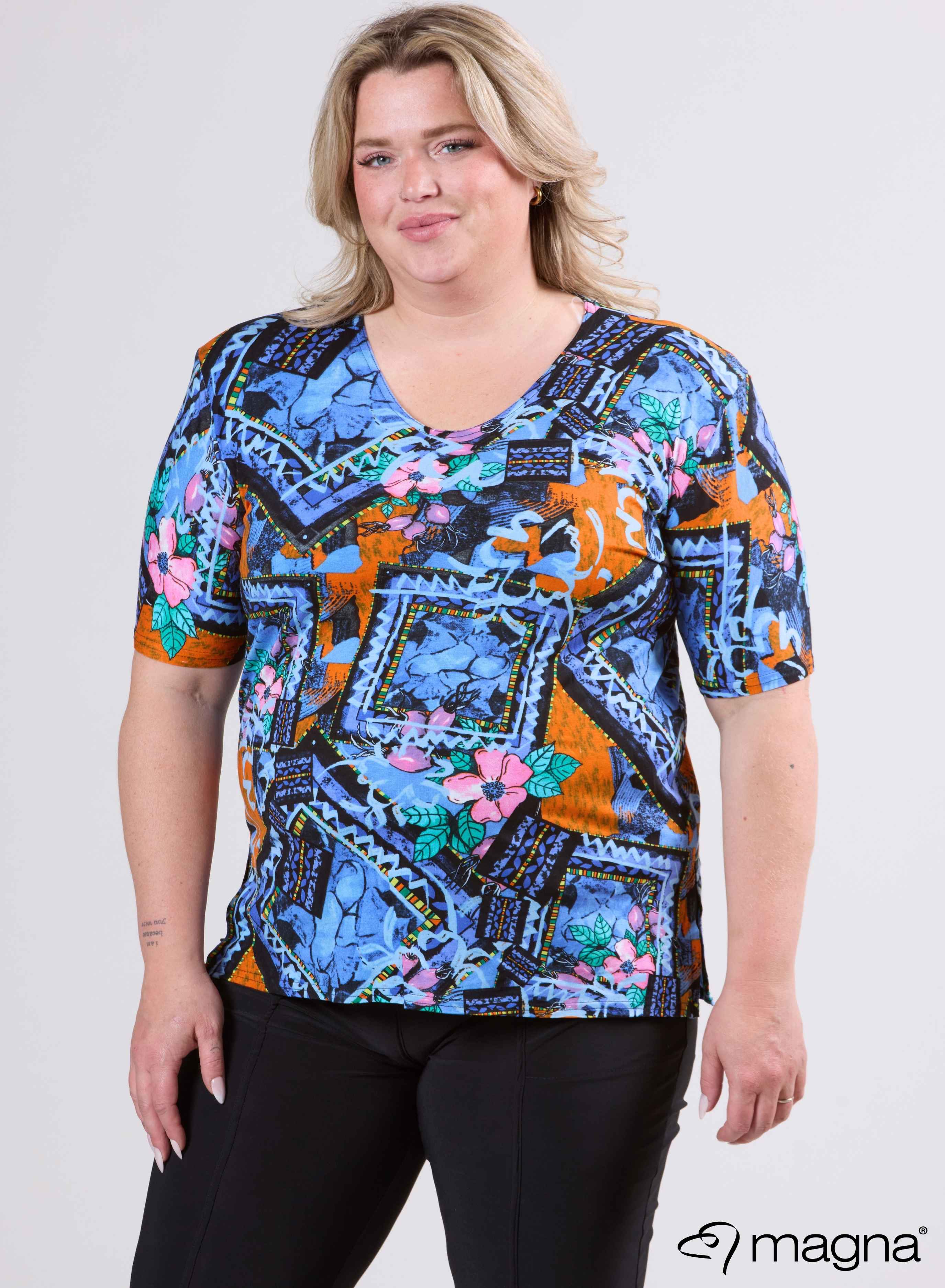 Magna Basic T-shirt Viscose Print Purple Blue Design