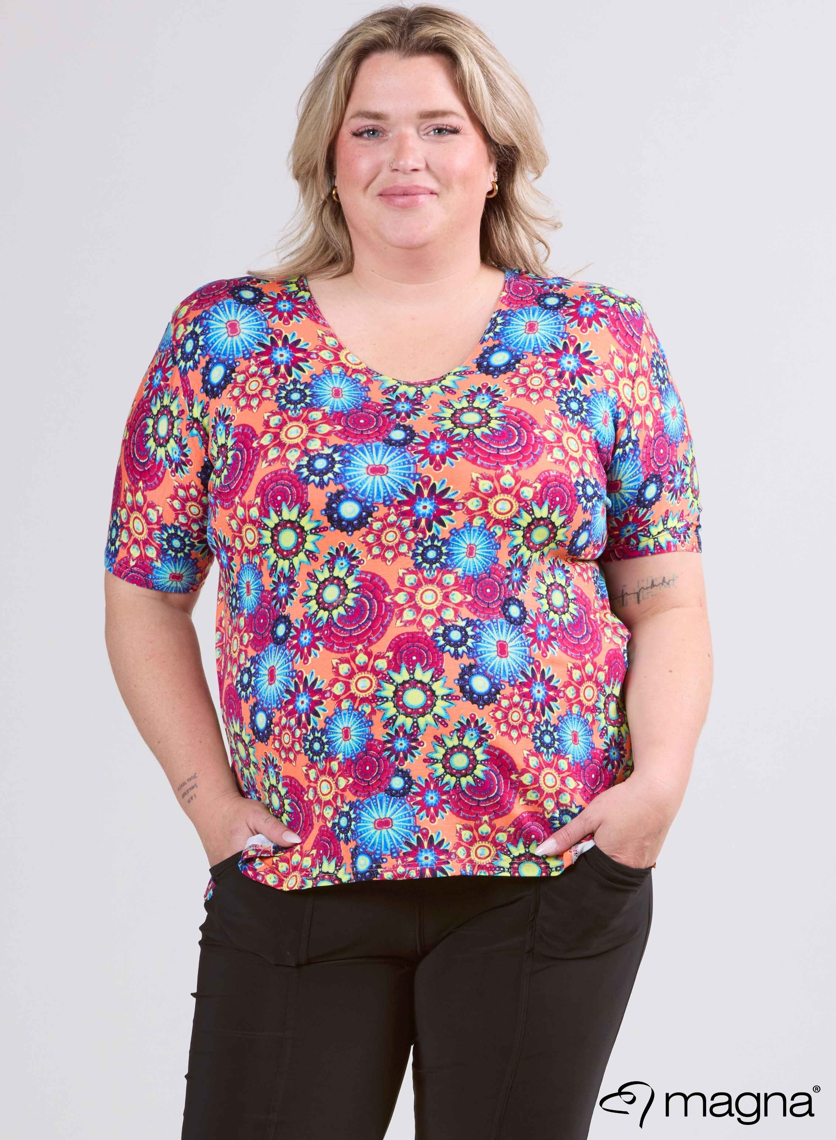 Magna Basic T-shirt Viscose Coral/Pink Mandala