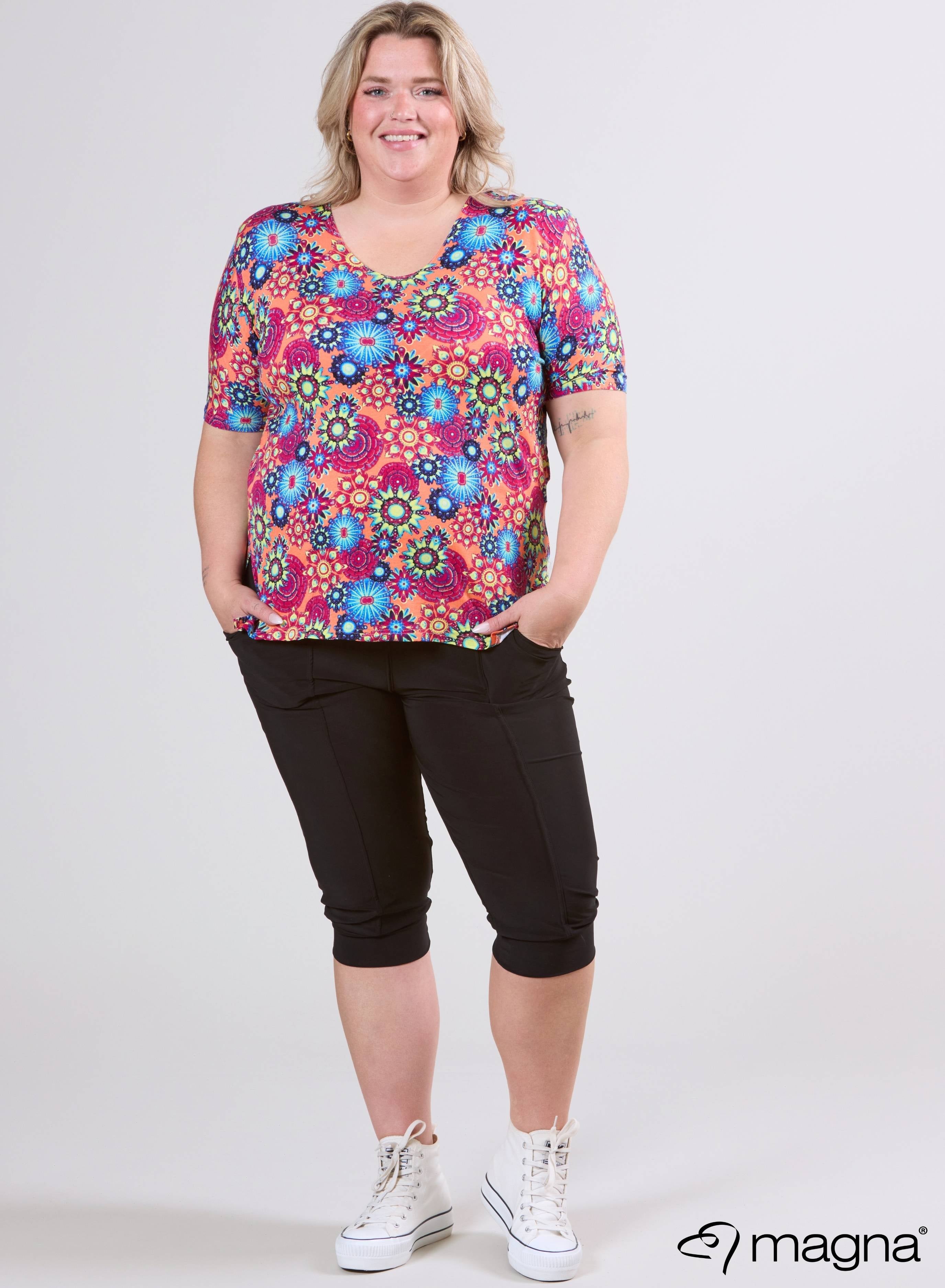 Magna Basic T-Shirt Viskose Koralle/Pink Mandala
