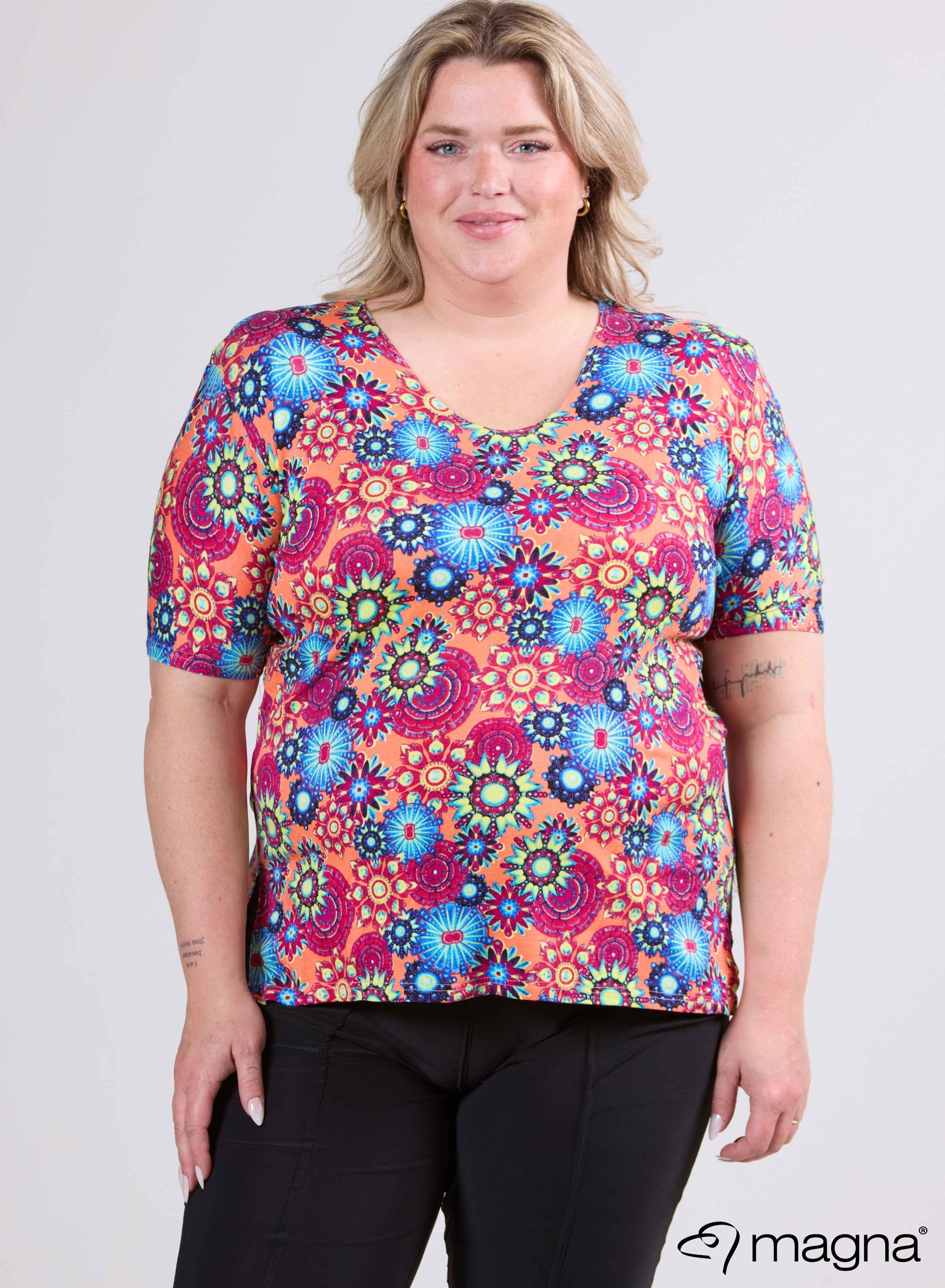Magna Basic T-Shirt Viskose Koralle/Pink Mandala