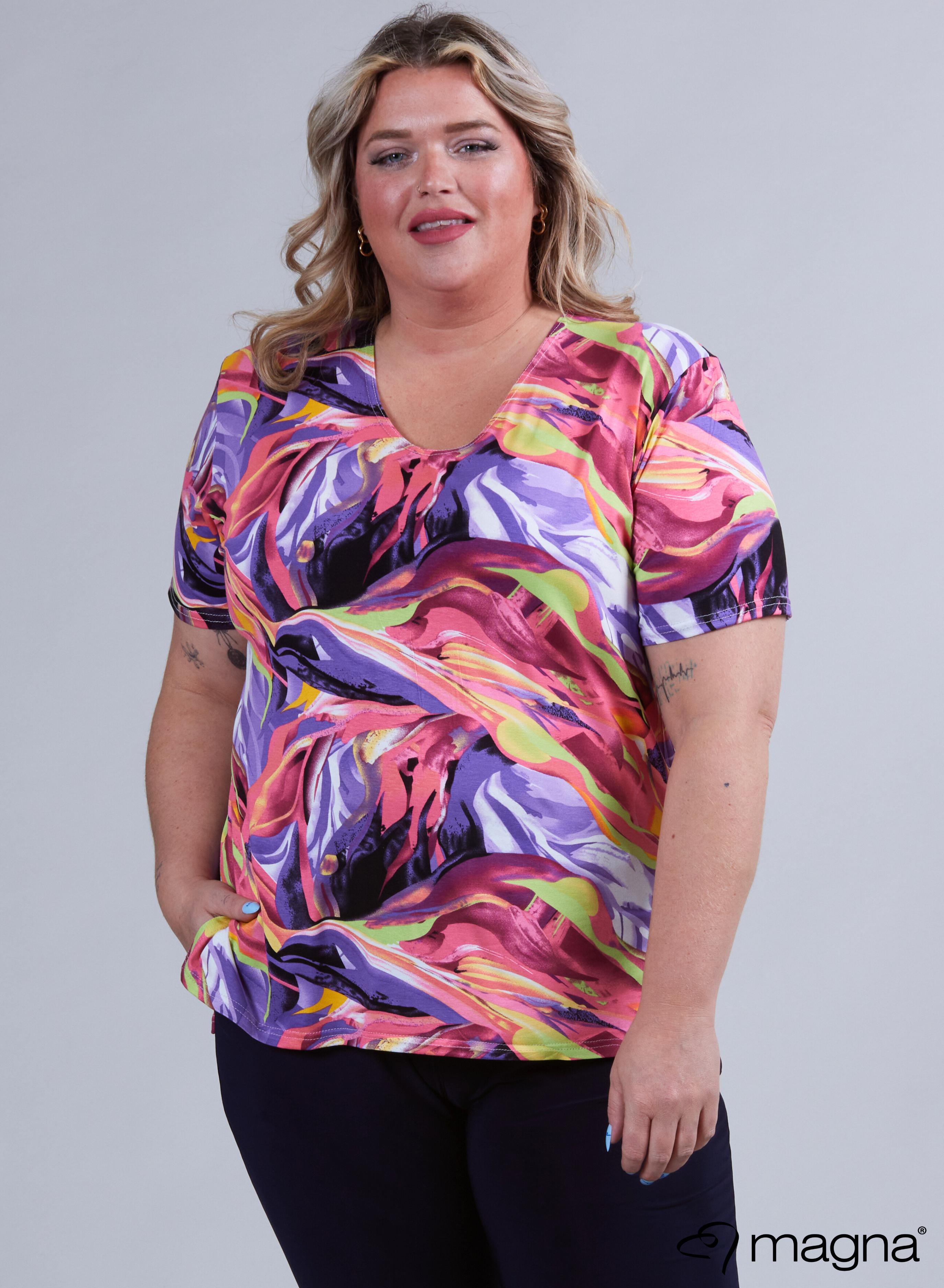Magna Basic T-Shirt Viskose Lila Pink Fließende Wellen