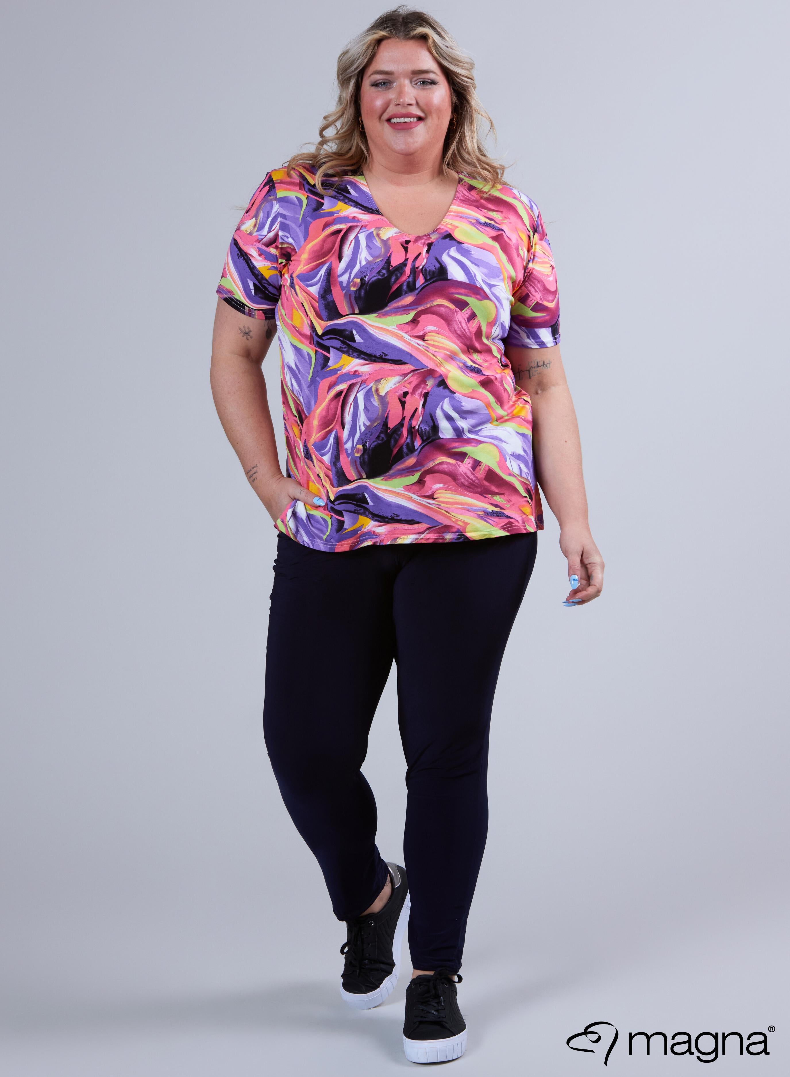 Magna Basic T-Shirt Viskose Lila Pink Fließende Wellen