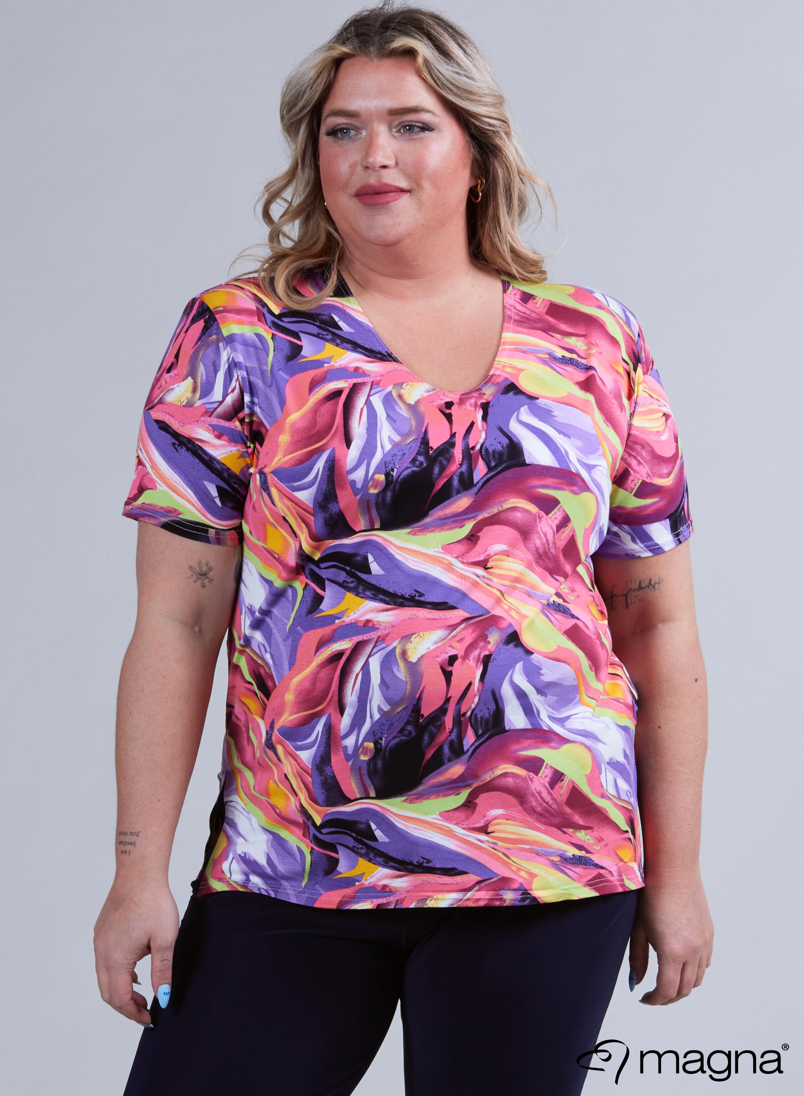 Magna Basic T-Shirt Viskose Lila Pink Fließende Wellen