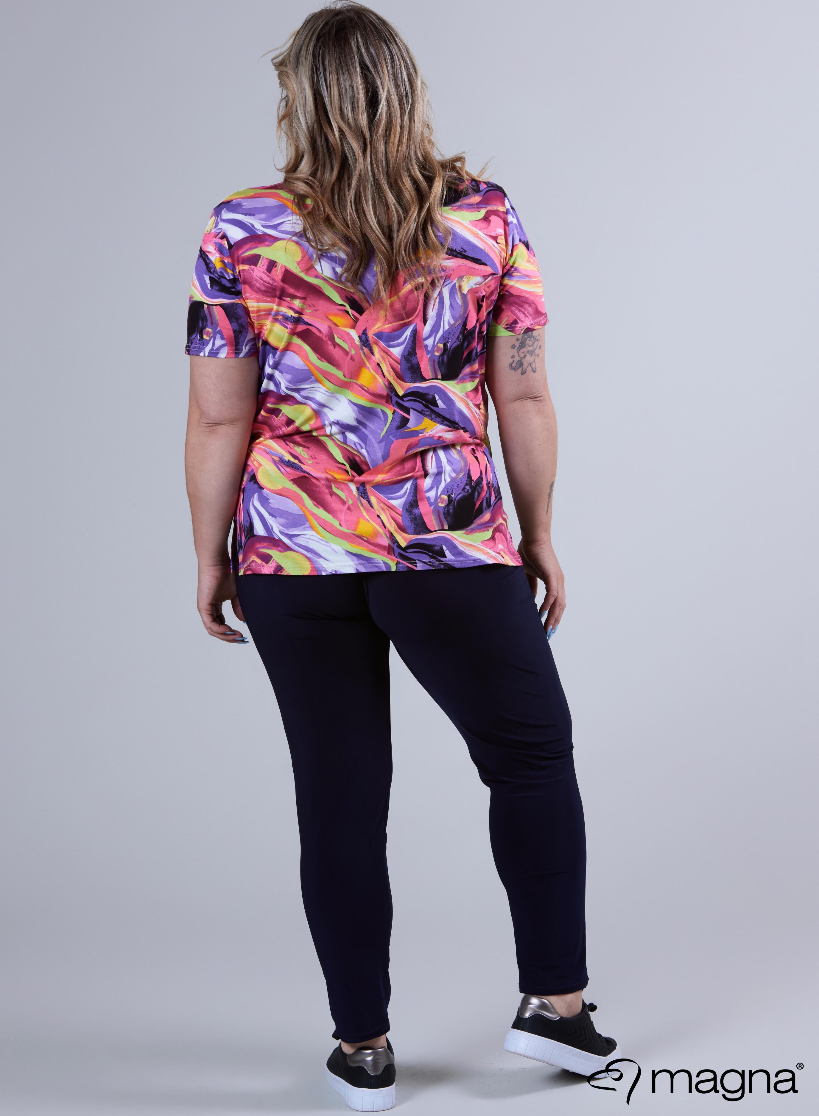 Magna Basic T-Shirt Viskose Lila Pink Fließende Wellen