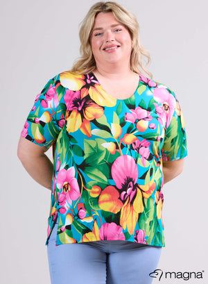 Magna Basic T-shirt Viscose Flower Pink & Green