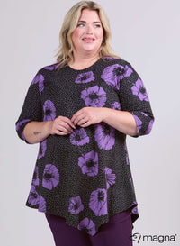 Magna Warme Lange Driehoek Tuniek Paars Bloem Dotprint
