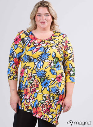 Magna Long Triangle Shirt / Tunic Flower Yellow