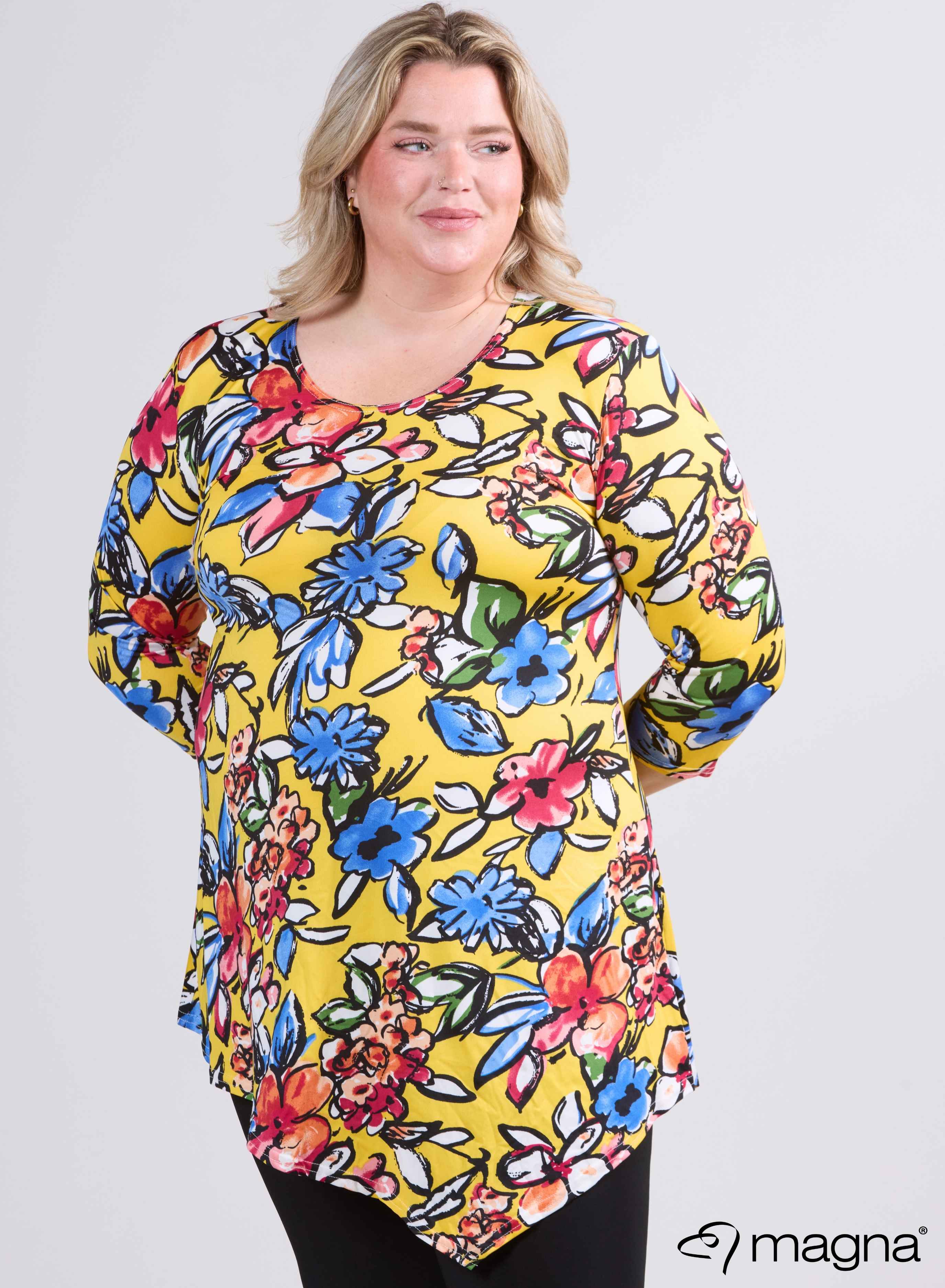 Magna Long Triangle Shirt / Tunic Flower Yellow