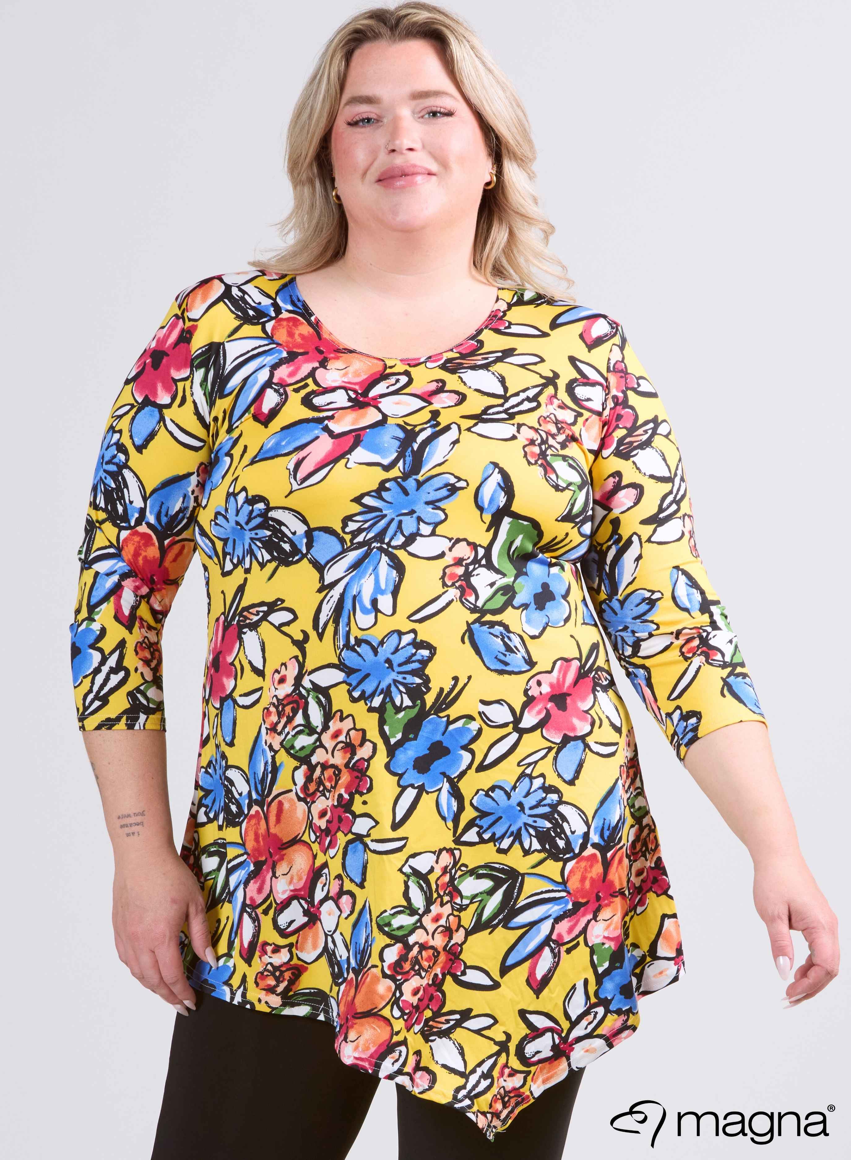 Magna Long Triangle Shirt / Tunic Flower Yellow