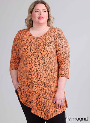 Magna Langes Dreieckshemd / Tunika Kleiner Druck Orange