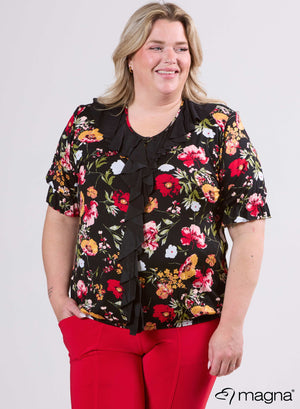 Magna Frill shirt met oranje en rode bloemenprint DSN