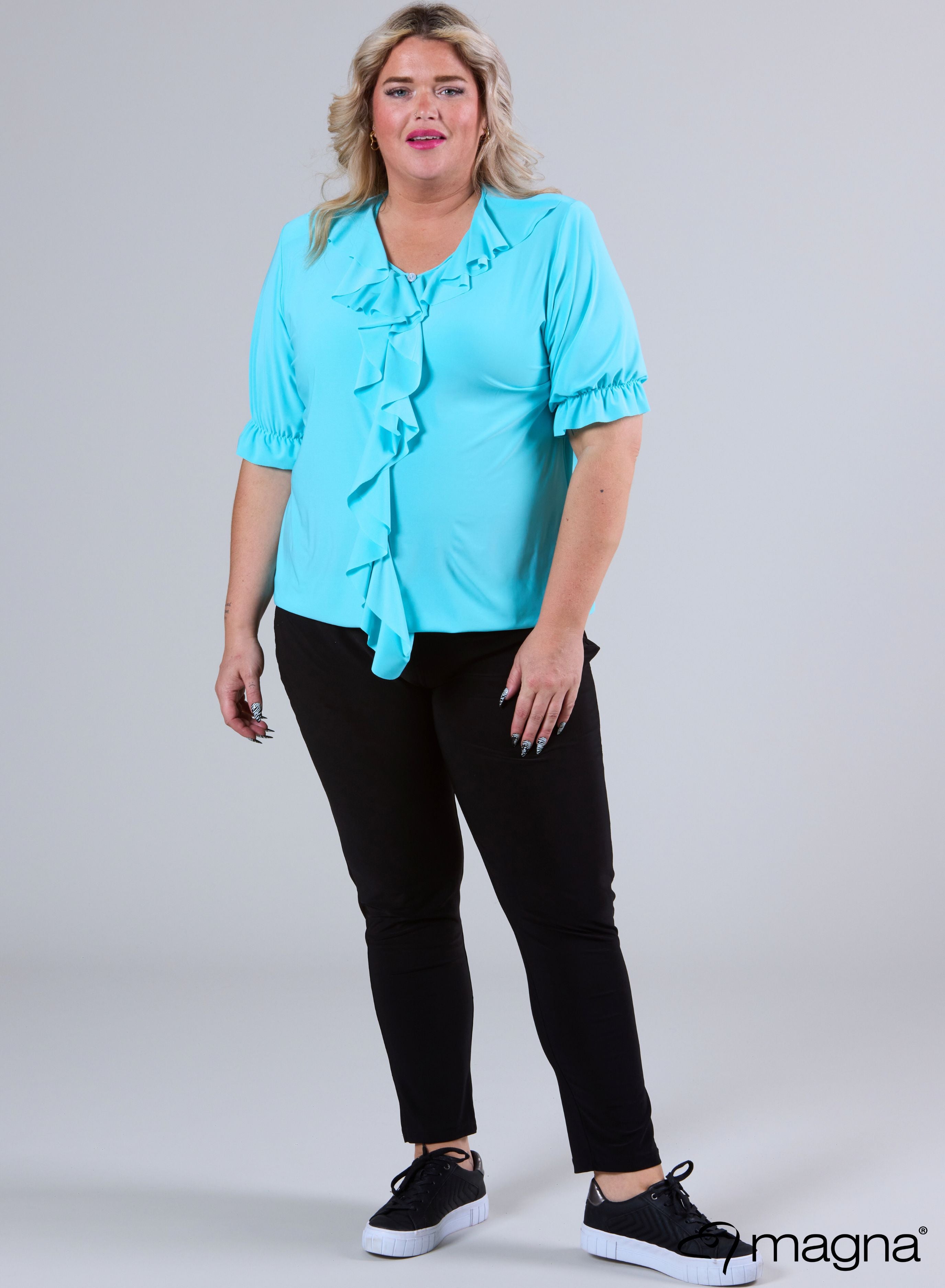 B-2102 - Rüschenhemd Solid Aqua