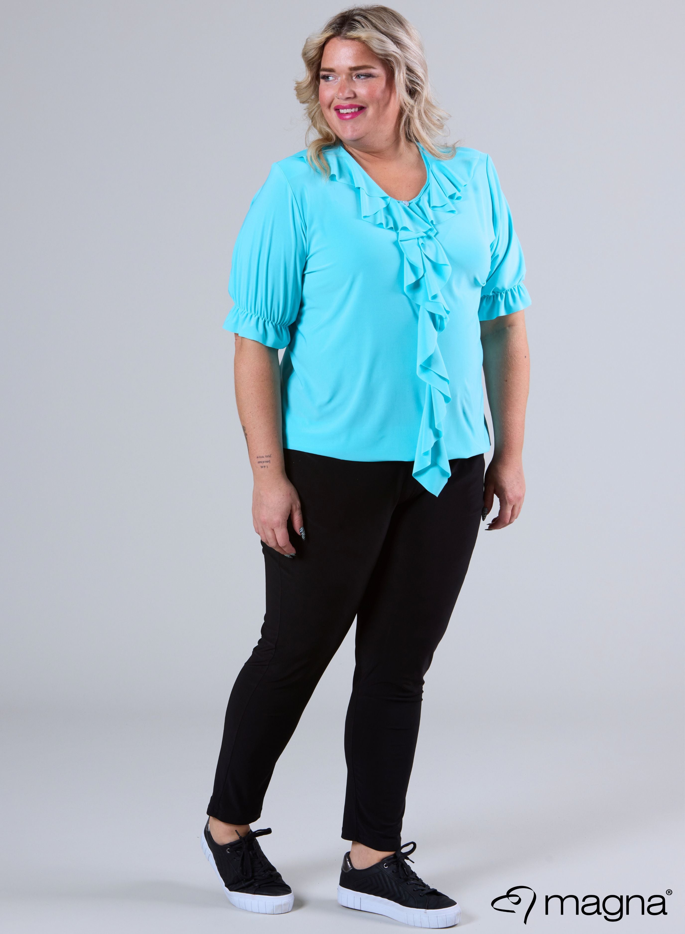 B-2102 - Rüschenhemd Solid Aqua