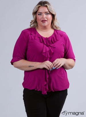 B-2102 - Rüschenhemd Einfarbig Dunkelfuchsia
