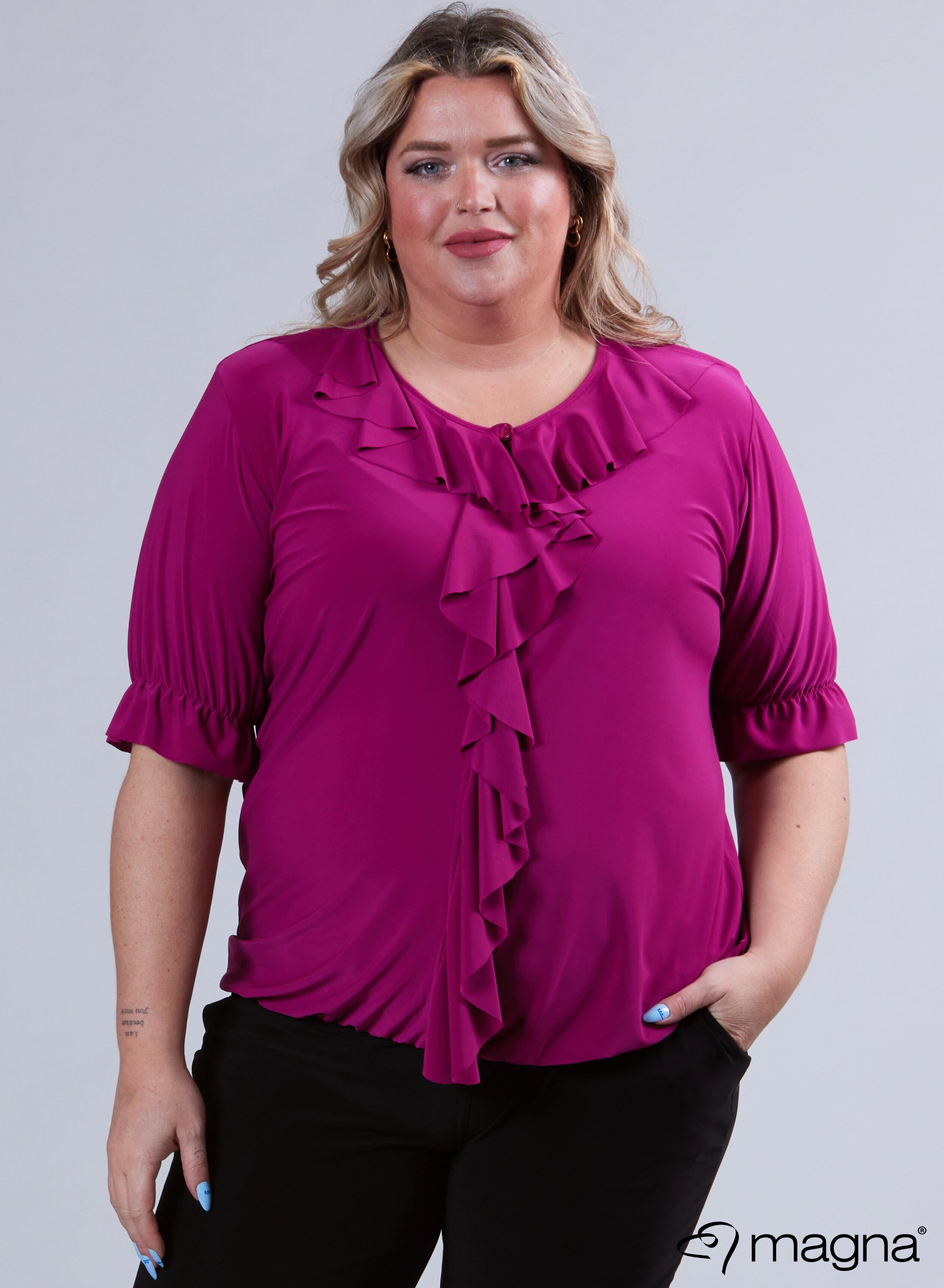 B-2102 - Rüschenhemd Einfarbig Dunkelfuchsia