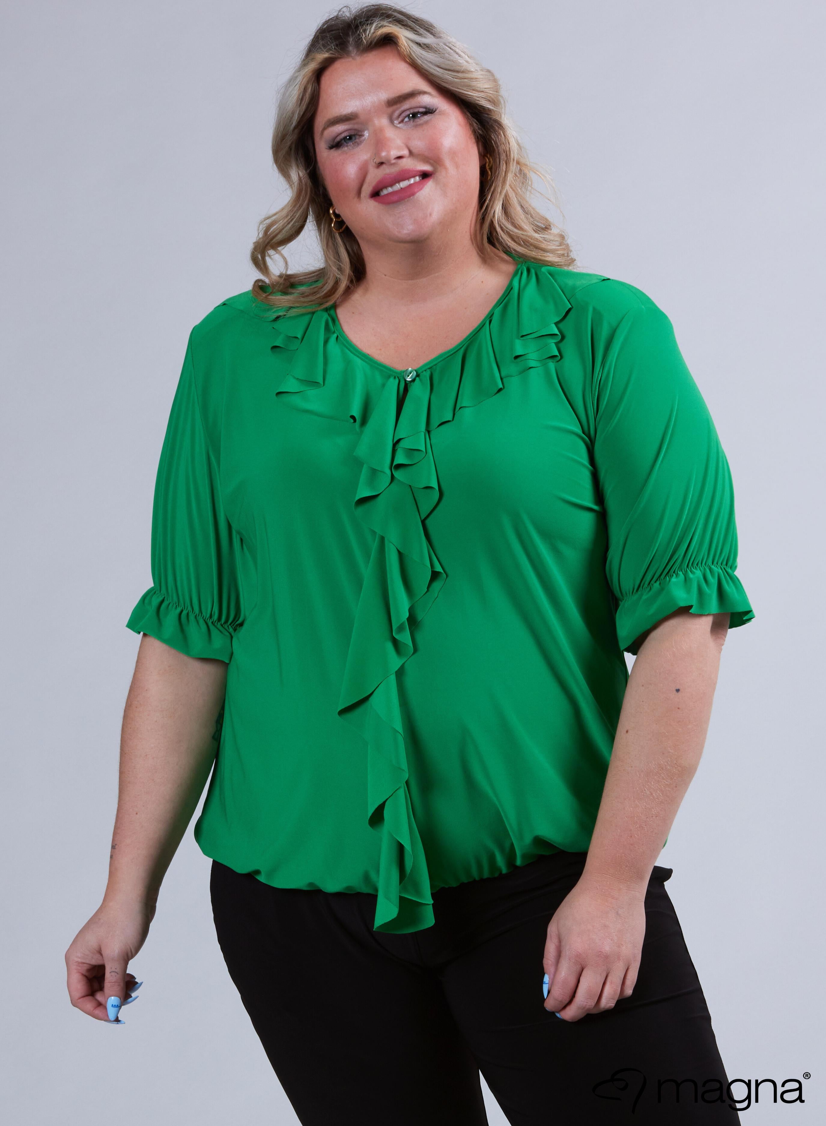 B-2102 - Rüschenhemd Solid Brazil Green