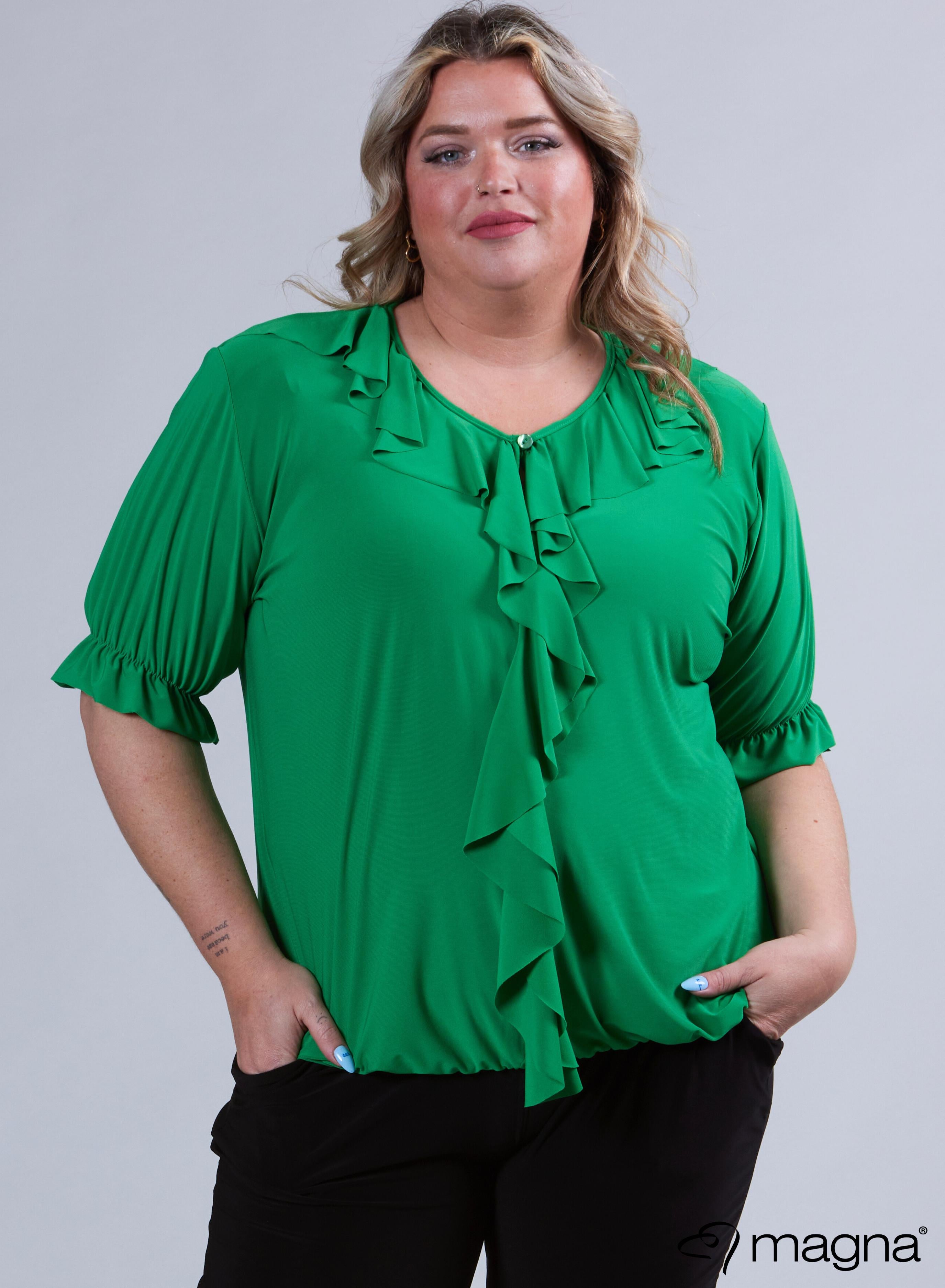 B-2102 - Rüschenhemd Solid Brazil Green