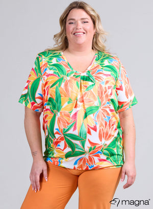Magna Flowy V-Ausschnitt Shirt Grün Orange Jungle