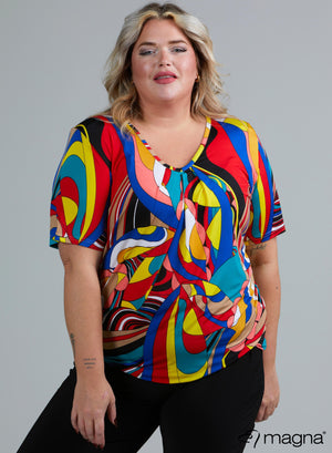 Magna Flowy V-neck Shirt Art Red Blue