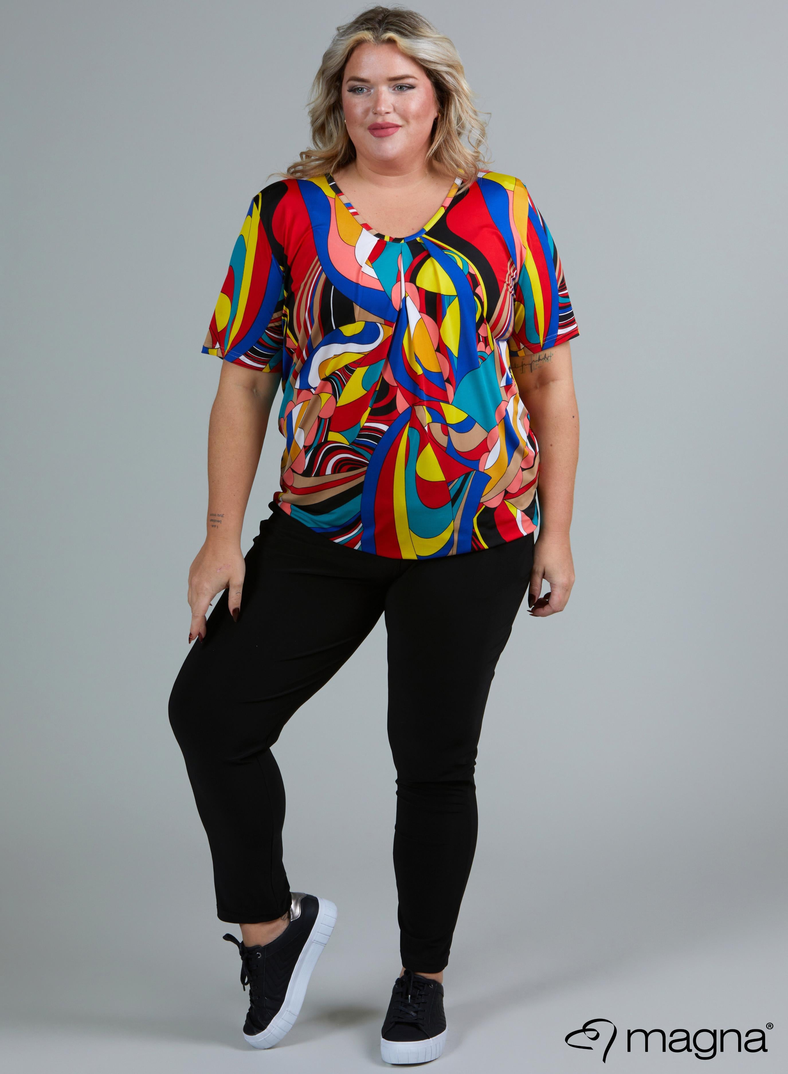Magna Flowy V-neck Shirt Art Red Blue