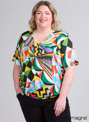 Magna Flowy V-neck Shirt Tiles Pattern Multi Color Green