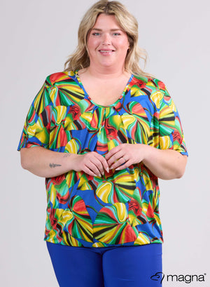Magna Flowy V-neck Shirt Blurry Waves Blue