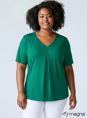 Magna Flowy V-hals shirt, bosgroen