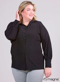 Magna Puffy Sleeve Button Blouse Black