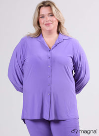 Magna Puffy Sleeve Button Blouse Purple