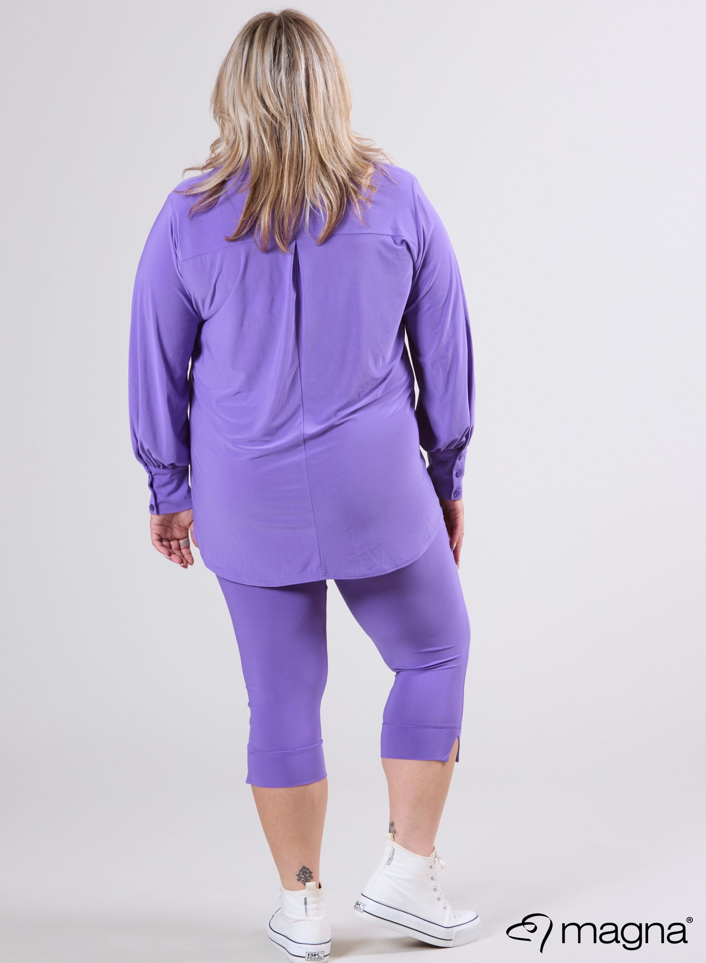 Magna Puffy Sleeve Button Blouse Purple