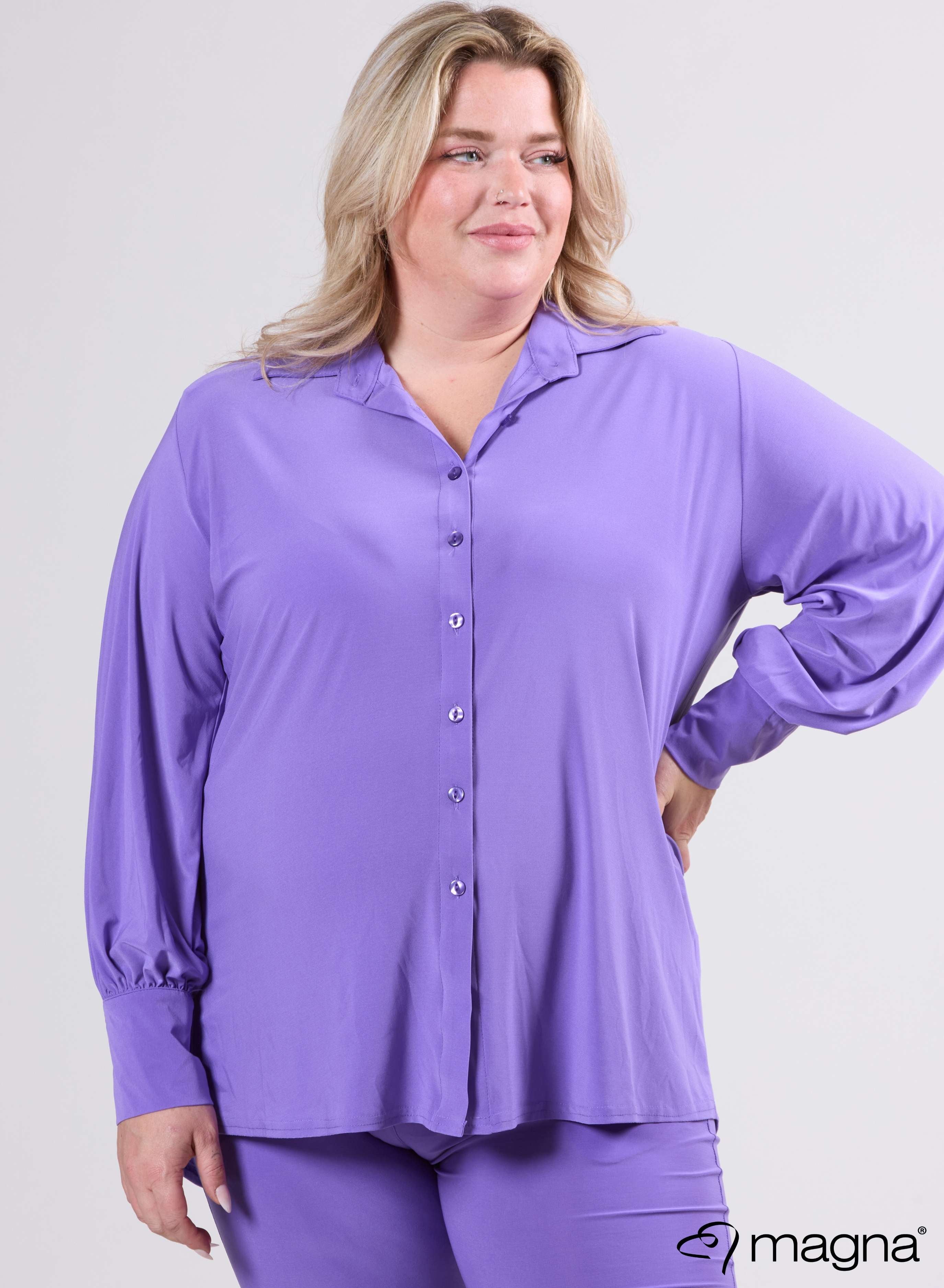 Magna Puffy Sleeve Button Blouse Purple