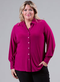 Magna Puffy Sleeve Button Blouse Dark Fuchsia