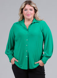 Magna Puffy Sleeve Button Blouse Brazil Green