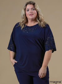 Magna Black Relaxed Lace Detail Shirt Navy