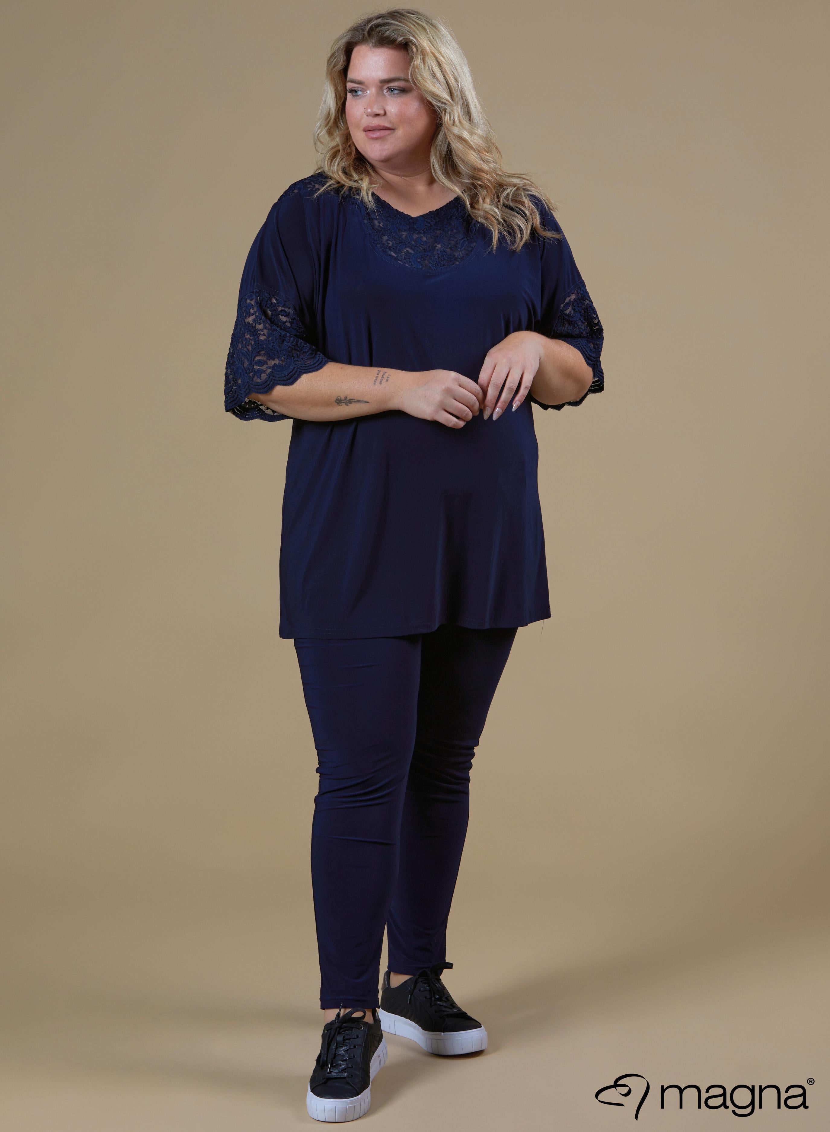 Magna Black Relaxed Lace Detail Shirt Navy