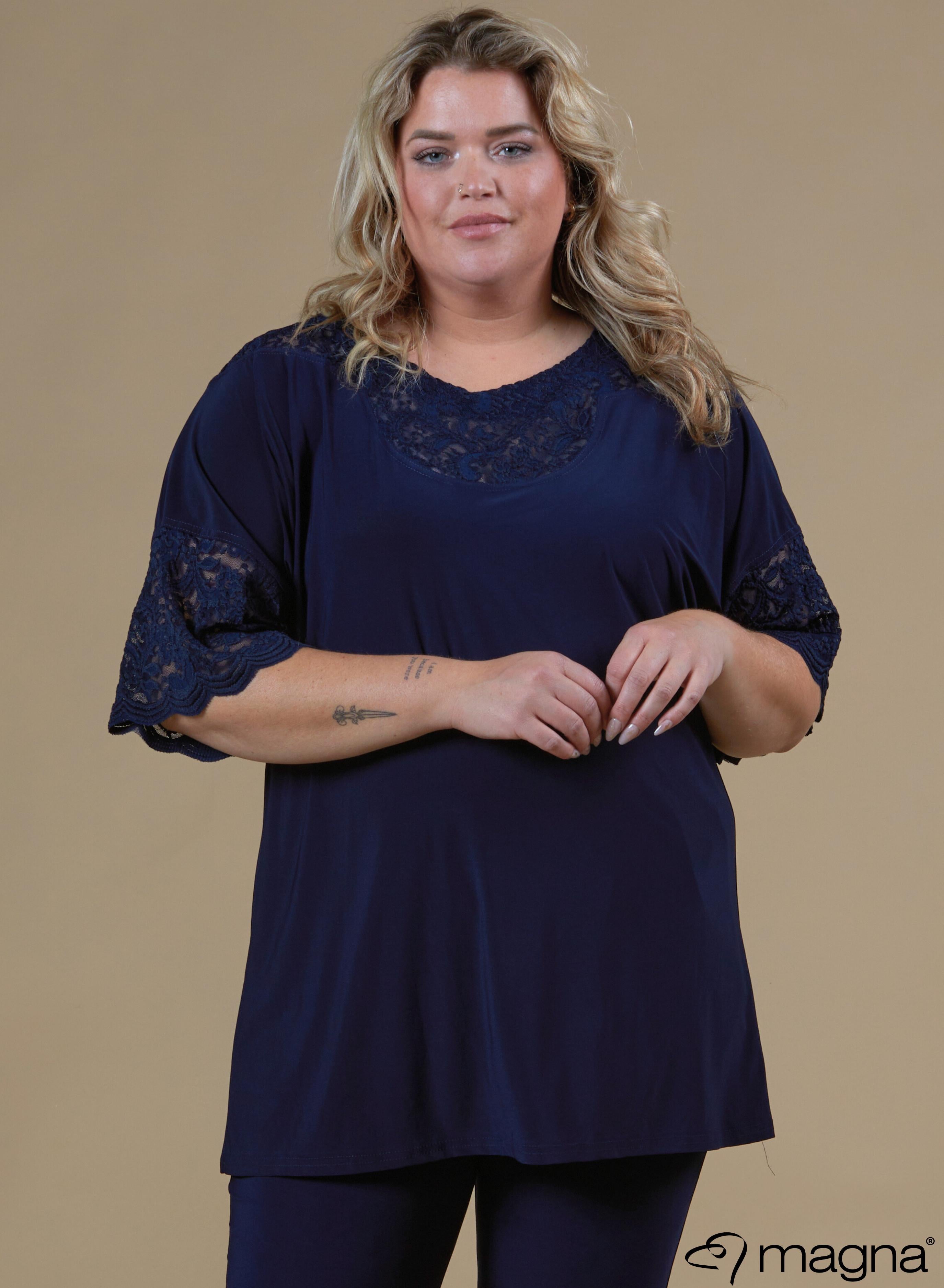 Magna Black Relaxed Lace Detail Shirt Navy