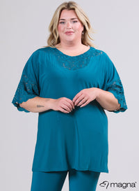 Magna Black Relaxed Lace Detail Shirt Petrol