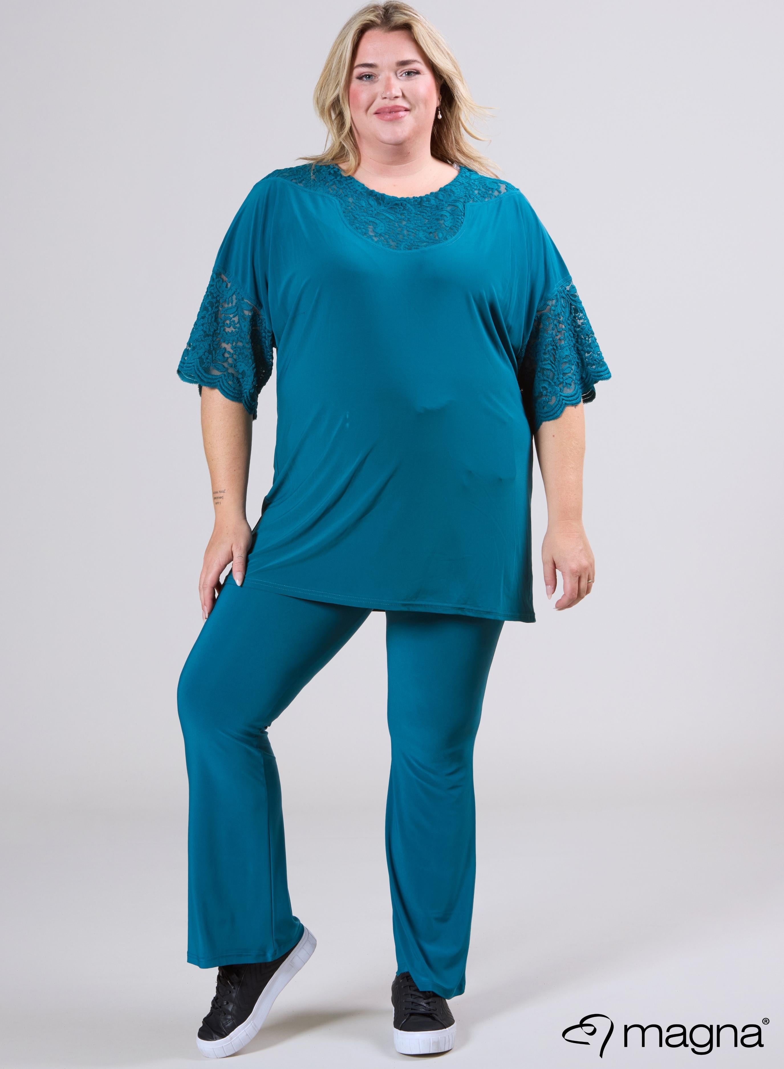 Magna Black Relaxed Lace Detail Shirt Petrol