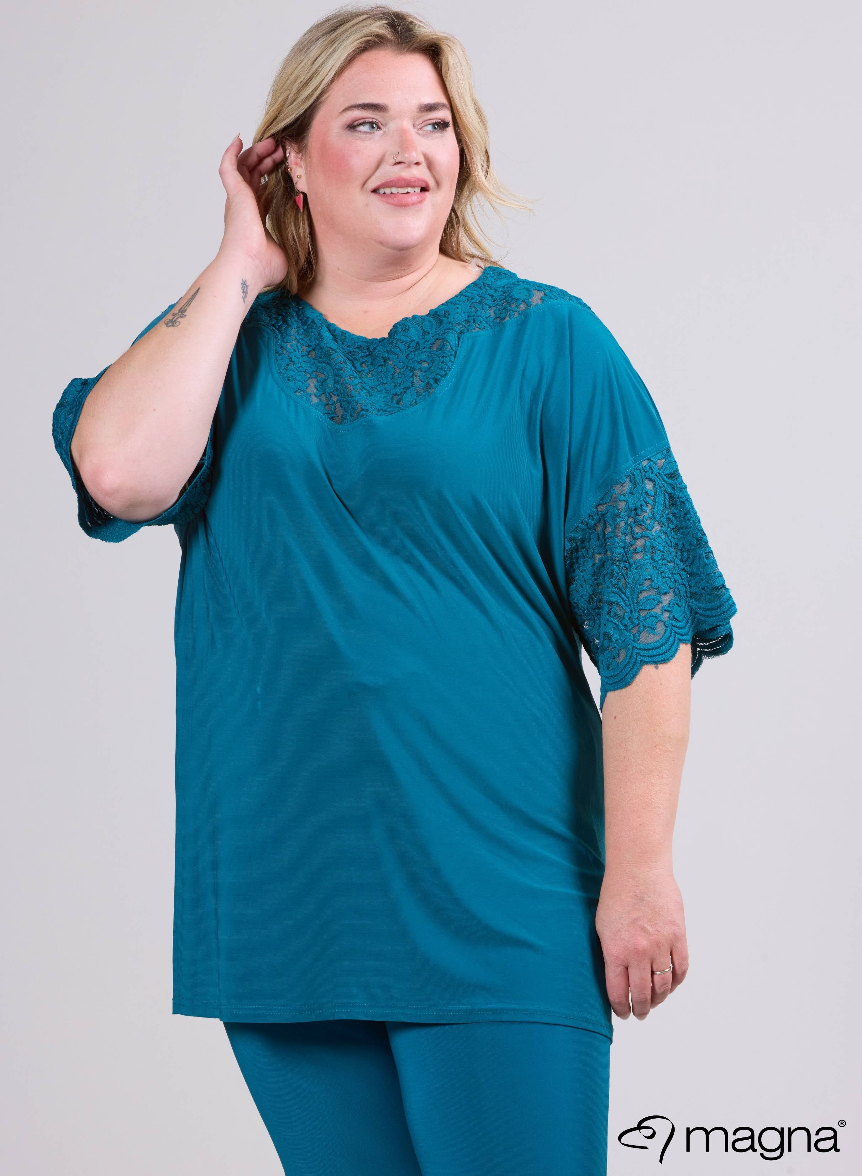 Magna Black Relaxed Lace Detail Shirt Petrol