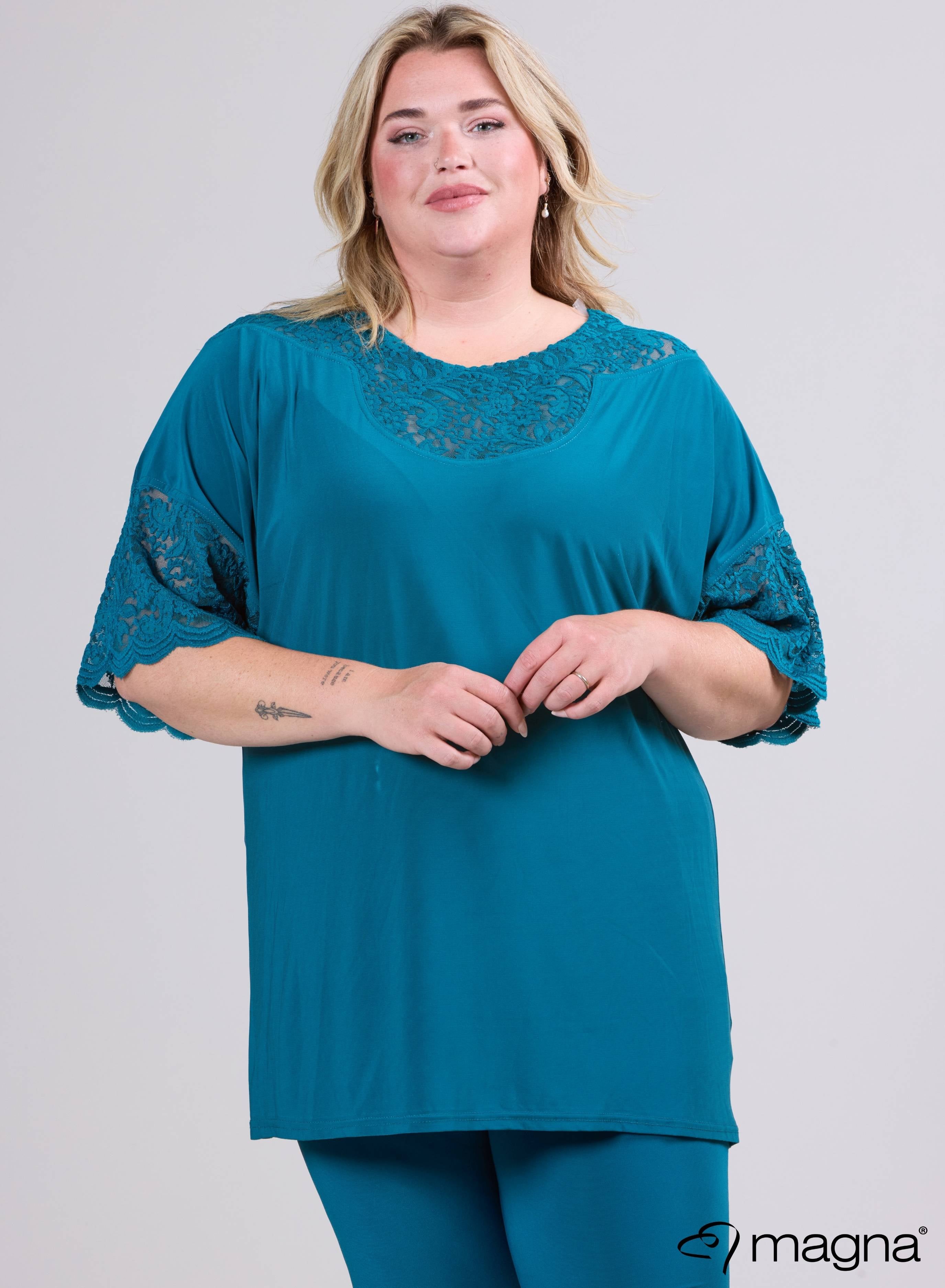 Magna Black Relaxed Lace Detail Shirt Petrol