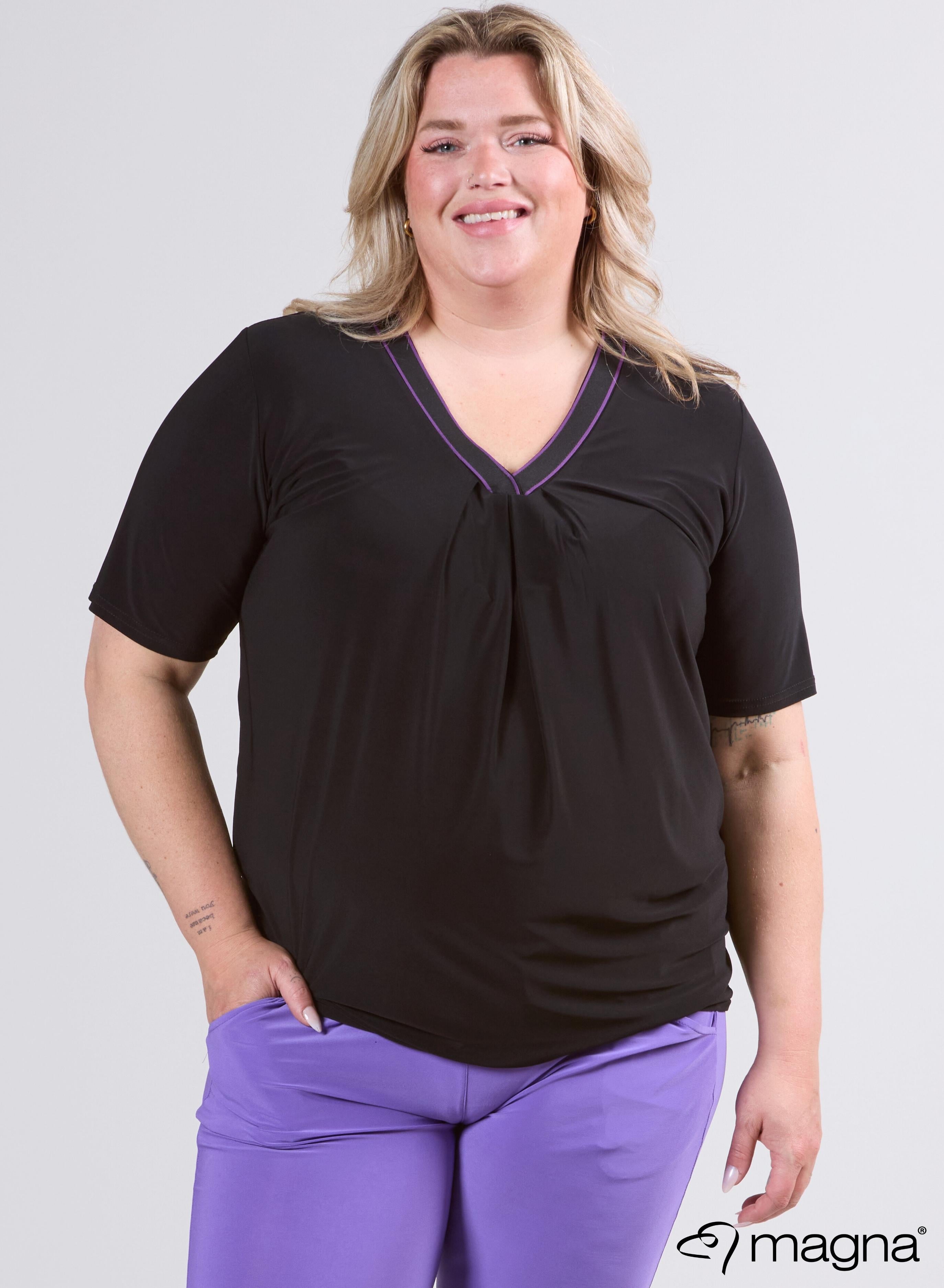 Magna V-Neck Tape Shirt Schwarz-Lila