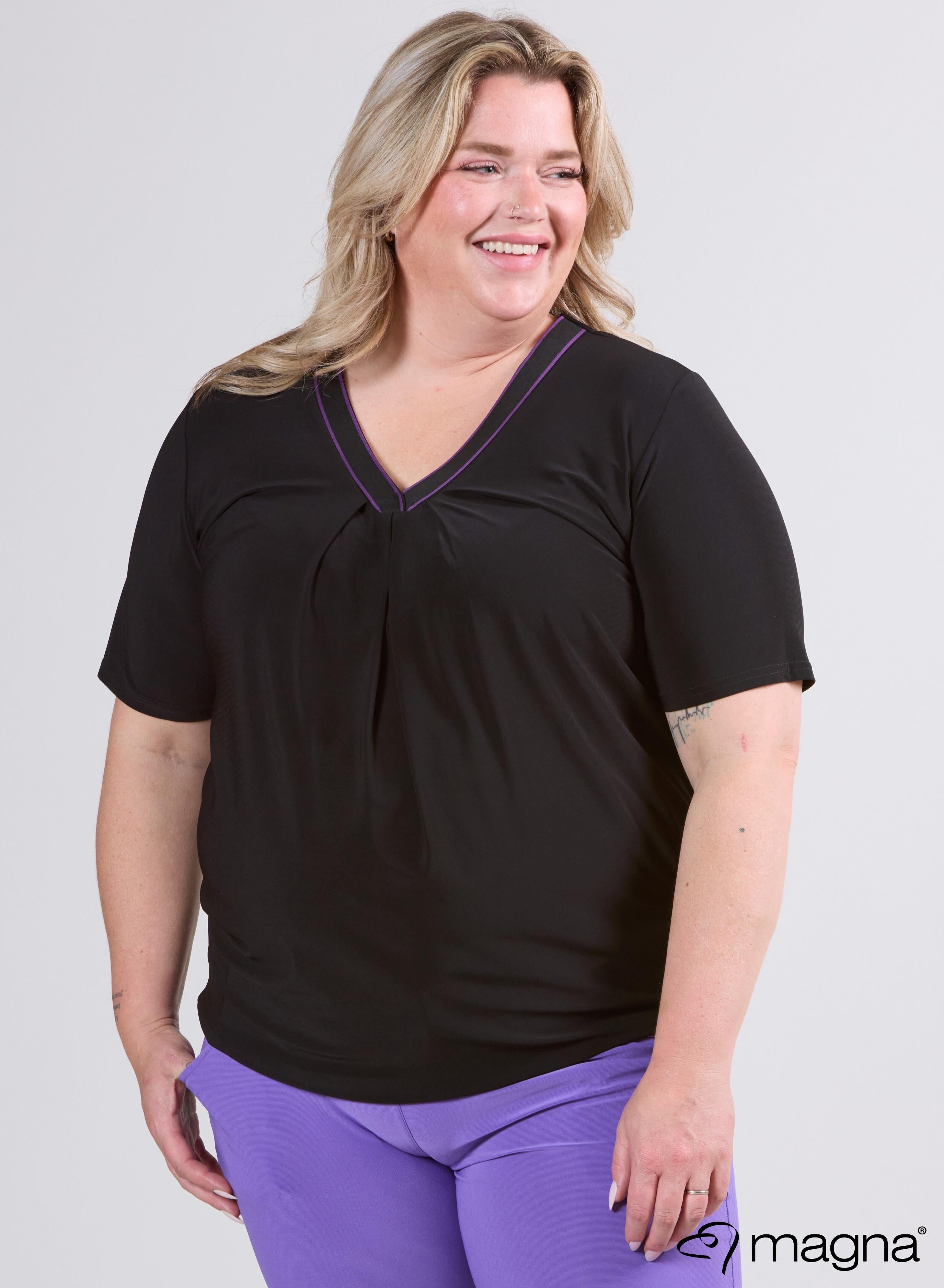Magna V-Neck Tape Shirt Schwarz-Lila