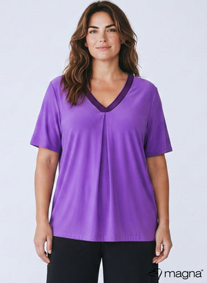 B-2223 - V-Ausschnitt Colors Tape Shirt Lila