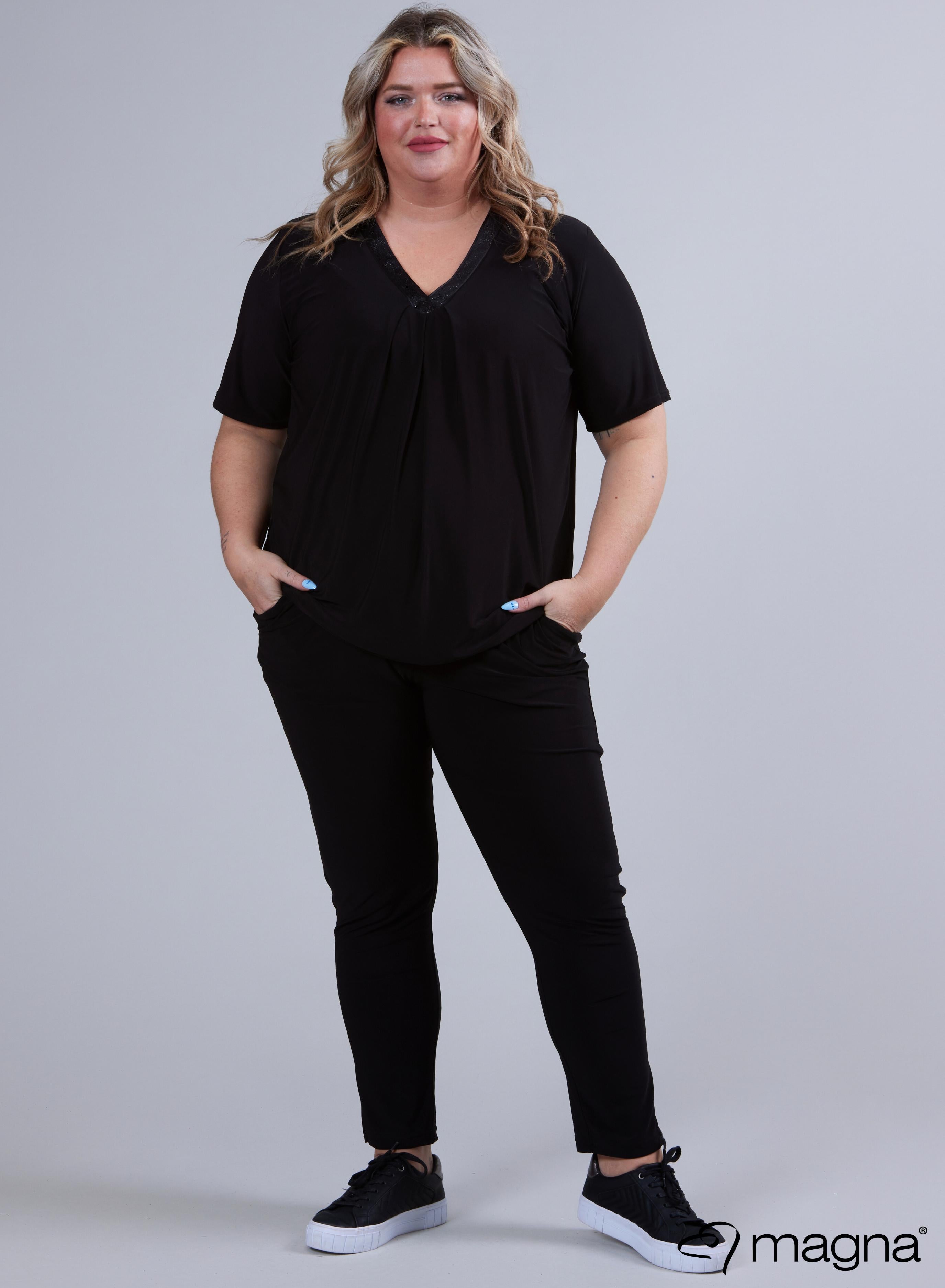 B-2311 - Glitzerndes V-Ausschnitt-Tape-Shirt Schwarz