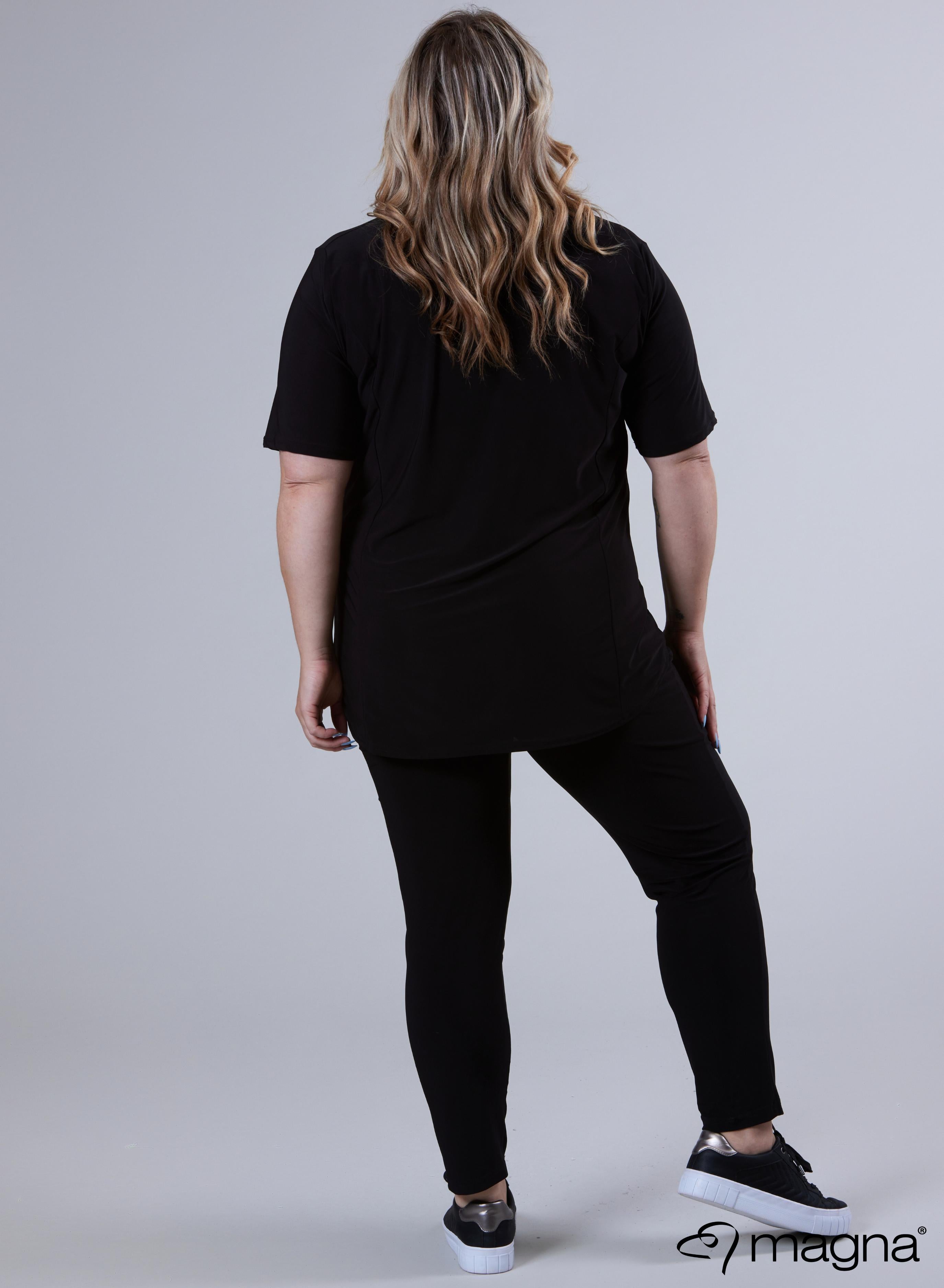 B-2311 - Glitzerndes V-Ausschnitt-Tape-Shirt Schwarz