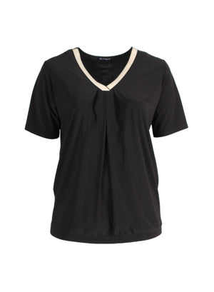 B-2312 - Fließendes Tape-Shirt mit V-Ausschnitt in Sand
