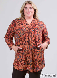Magna A-lijn Flowy Tuniek Blouse Oosterse Bloem Roest