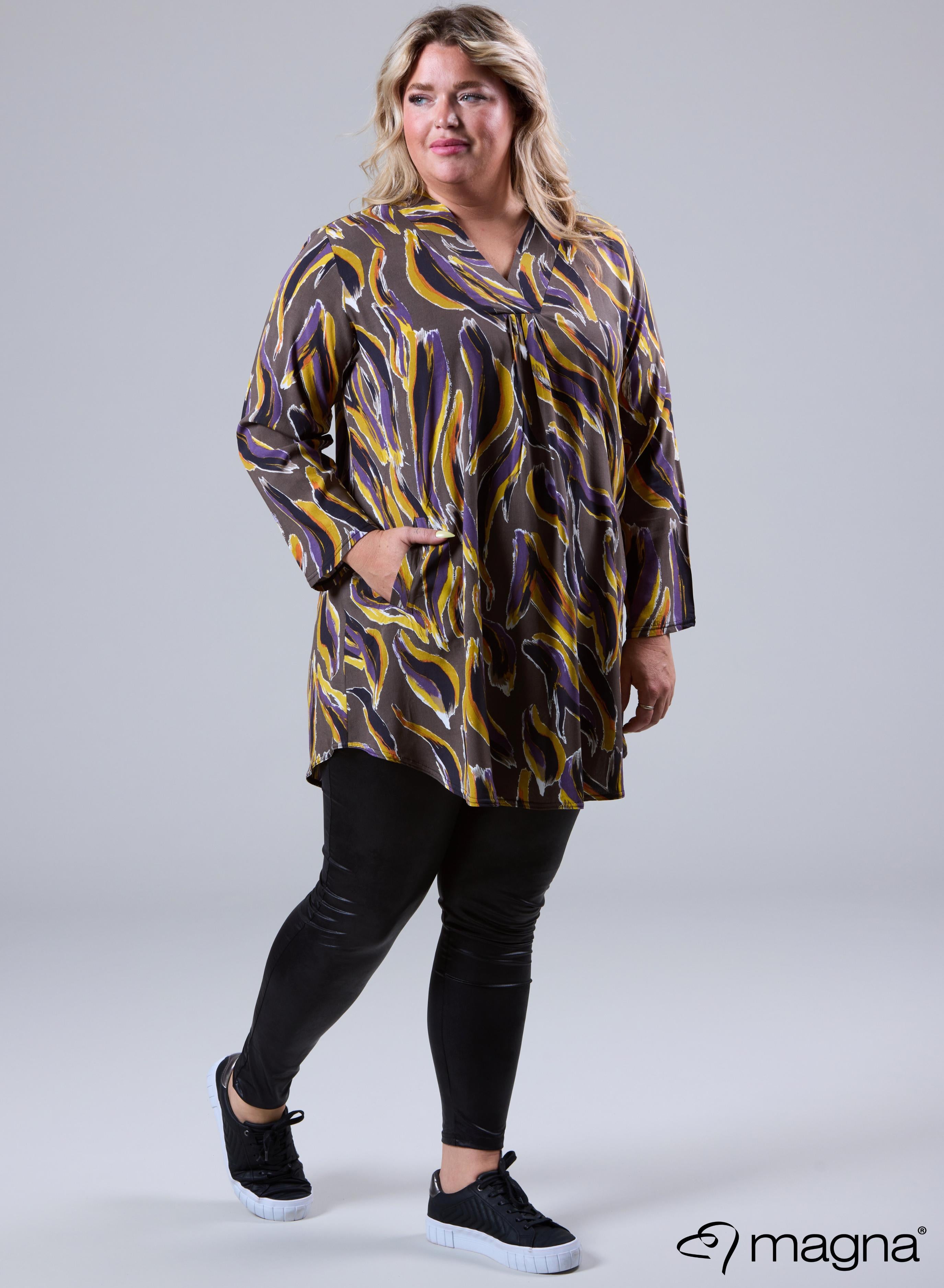 Magna A-line Flowy Tunic Blouse Brush Waves Purple