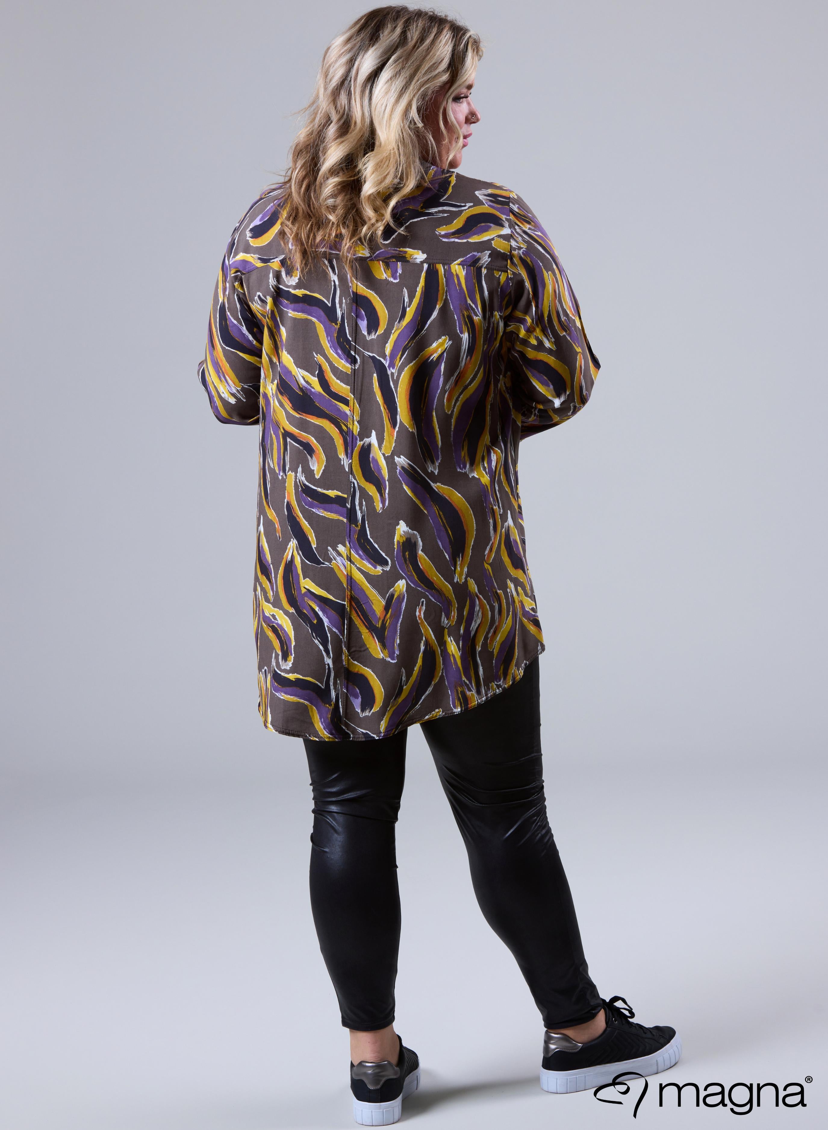 Magna A-line Flowy Tunic Blouse Brush Waves Purple